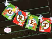 Load image into Gallery viewer, Gingerbread Girl Birthday Party Banner Small Red Winter Lollipop Snowflake Christmas Candy Land Winter Boogie Bear Invitations Gretel Theme