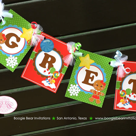 Gingerbread Girl Birthday Party Banner Small Red Winter Lollipop Snowflake Christmas Candy Land Winter Boogie Bear Invitations Gretel Theme