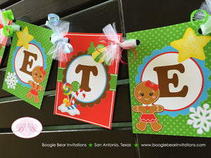 Gingerbread Girl Birthday Party Banner Small Red Winter Lollipop Snowflake Christmas Candy Land Winter Boogie Bear Invitations Gretel Theme