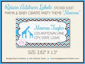 Blue Giraffe Boy Baby Shower Invitation Party Silhouette Brown Chevron Zoo Boogie Bear Invitations Monroe Theme Paperless Printable Printed