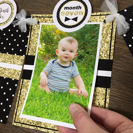 Mr. Wonderful Photo Timeline Banner 1st Onederful Birthday Bow Tie Mustache First Gold White Black ONE Boogie Bear Invitations Owen Theme
