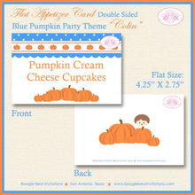 Load image into Gallery viewer, Blue Pumpkin Birthday Favor Party Card Tent Place Little Orange Autumn Boy Fall Barn Country Kid Boogie Bear Invitations Colin Theme Printed