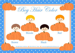 Blue Pumpkin Birthday Favor Party Card Tent Place Little Orange Autumn Boy Fall Barn Country Kid Boogie Bear Invitations Colin Theme Printed