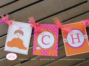 Pink Pumpkin 1st Birthday Party Package Little Girl Fall Autumn Farm Barn Rustic Country Ranch Polka Dot Boogie Bear Invitations Chloe Theme