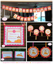 Load image into Gallery viewer, Pink Pumpkin 1st Birthday Party Package Little Girl Fall Autumn Farm Barn Rustic Country Ranch Polka Dot Boogie Bear Invitations Chloe Theme