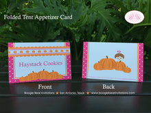 Load image into Gallery viewer, Pink Pumpkin Birthday Favor Party Card Tent Place Appetizer Food Girl Orange Autumn Fall Little Boogie Bear Invitations Chloe Theme Printed