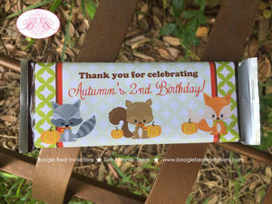 Woodland Animals Birthday Party Candy Bar Wraps Sticker Wrapper Fall Boy Girl Pumpkin Thanksgiving Boogie Bear Invitations Autumn Rae Theme