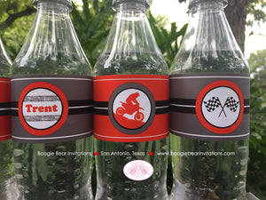 Red Dirt Bike Birthday Party Bottle Wraps Wrappers Cover Enduro Motocross Race Motorcycle Racing Black Boogie Bear Invitations Trent Theme