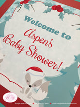 Load image into Gallery viewer, Woodland Winter Fox Baby Shower Door Banner Birthday Party Christmas Holiday Snow White Red Arctic Boogie Bear Invitations Aspen Theme