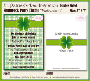 St. Patrick's Day Party Invitation Irish Green Lucky Shamrock Holiday Boogie Bear Invitations McDermott Theme Paperless Printable Printed