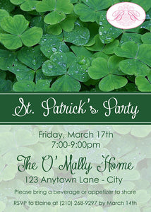 St. Patrick's Day Party Invitation Green Shamrock Clover Lucky Irish 1st Boogie Bear Invitations O'Mally Theme Paperless Printable Printed