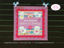 Load image into Gallery viewer, Spring Lambs Birthday Party Door Banner Sheep Pink Girl Easter Pink Yellow Purple Pastel Little Sheep Boogie Bear Invitations Rachel Theme