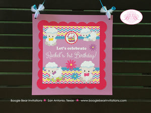 Spring Lambs Birthday Party Door Banner Sheep Pink Girl Easter Pink Yellow Purple Pastel Little Sheep Boogie Bear Invitations Rachel Theme