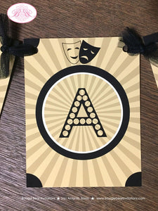Theater Ticket Play Birthday Party Banner Name Actor Gold Black Drama Art Deco Musical Star Theatre Kid Boogie Bear Invitations Keegan Theme