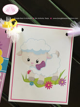 Load image into Gallery viewer, Spring Lambs Birthday Party Name Banner Sheep Girl Easter Pink Yellow Purple Flower Garden Spring Boogie Bear Invitations Rachel Theme