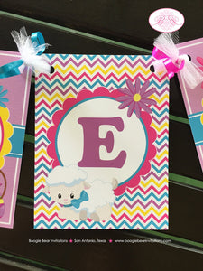 Spring Lambs Birthday Party Name Banner Sheep Girl Easter Pink Yellow Purple Flower Garden Spring Boogie Bear Invitations Rachel Theme