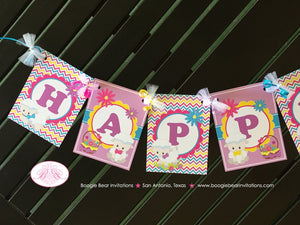 Spring Lambs Happy Birthday Party Banner Easter Sheep Girl Pink Yellow Purple Pastel Little Sheep Boogie Bear Invitations Rachel Theme