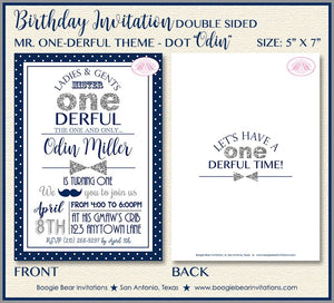 Mr. Wonderful Birthday Party Invitation Chalkboard Navy Blue Silver ONE 1st Boogie Bear Invitations Odin Theme Paperless Printable Printed