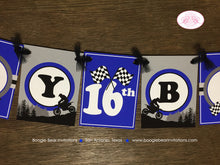 Load image into Gallery viewer, Dirt Bike Happy Birthday Party Banner Mountain Grey Blue Black Boy Girl 1st 2nd 3rd 4th 5th 6th 7th 8th Boogie Bear Invitations Austin Theme