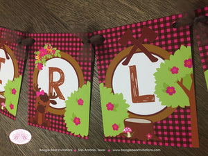 Girl Moose It's a Girl Baby Shower Party Banner Welcome Pink Forest Woodland Animals Calf Plaid 1st Boogie Bear Invitations Viviana Theme