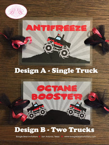 Monster Truck Party Beverage Card Birthday Drink Label Sign Red Black Smash Up Show Arena Race Big Racing Boogie Bear Invitations Juan Theme