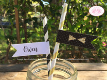 Load image into Gallery viewer, Mr. Wonderful Birthday Party Pennant Paper Straws 1st ONE Onederful Bow Tie Black White Gold Beverage Boogie Bear Invitations Owen Theme