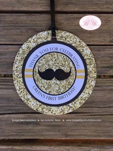Mr. Wonderful Party Favor Tags Birthday 1st ONE Onederful Bow Tie Mustache Black White Glitter King Gold Boogie Bear Invitations Owen Theme