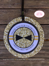 Load image into Gallery viewer, Mr. Wonderful Party Favor Tags Birthday 1st ONE Onederful Bow Tie Mustache Black White Glitter King Gold Boogie Bear Invitations Owen Theme