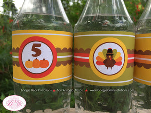 Little Turkey Birthday Party Bottle Wraps Wrappers Cover Label Fall Pumpkin Girl Boy Retro Thanksgiving Boogie Bear Invitations Jayden Theme