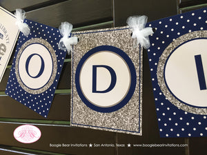 Mr. Wonderful Birthday Party Banner Bow Tie Little Man Onederful Polka Dot Navy Blue White Silver ONE 1st Boogie Bear Invitations Odin Theme