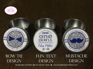 Mr Wonderful Birthday Party Treat Favor Tins Circle Candy Bow Tie Mustache Boy Onederful Navy Silver 1st Boogie Bear Invitations Odin Theme