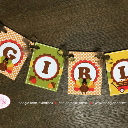 Little Turkey Baby Shower Reveal Banner Party Small Girl Boy Fall Thanksgiving Pumpkin Wagon Autumn Boogie Bear Invitations Jayden Theme