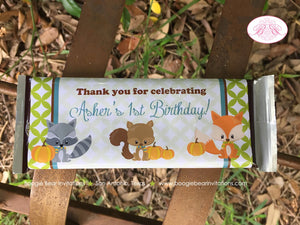 Woodland Animals Birthday Party Candy Bar Wraps Sticker Wrappers Fall Boy Girl Pumpkin Tree Thanksgiving Boogie Bear Invitations Asher Theme