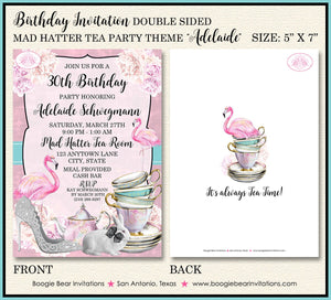 Mad Hatter Tea Birthday Party Invitation Pink Flamingo Alice Wonderland Boogie Bear Invitations Adelaide Theme Paperless Printable Printed