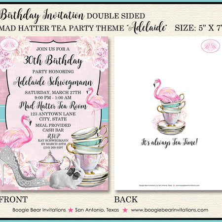 Mad Hatter Tea Birthday Party Invitation Pink Flamingo Alice Wonderland Boogie Bear Invitations Adelaide Theme Paperless Printable Printed