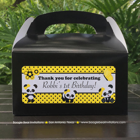 Panda Bear Birthday Party Treat Boxes Favor Tags Girl Butterfly Yellow Wild Zoo Black Forest Animals Box Boogie Bear Invitations Robbi Theme