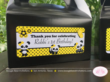 Load image into Gallery viewer, Panda Bear Birthday Party Treat Boxes Favor Tags Girl Butterfly Yellow Wild Zoo Black Forest Animals Box Boogie Bear Invitations Robbi Theme