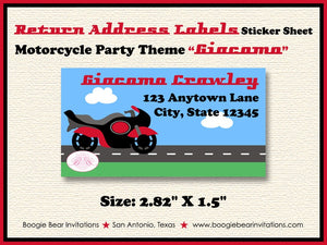 Motorcycle Birthday Party Invitation Red Black Racing Race Track Street Boogie Bear Invitations Giacomo Theme Paperless Printable Printed