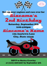 Load image into Gallery viewer, Motorcycle Birthday Party Invitation Red Black Racing Race Track Street Boogie Bear Invitations Giacomo Theme Paperless Printable Printed