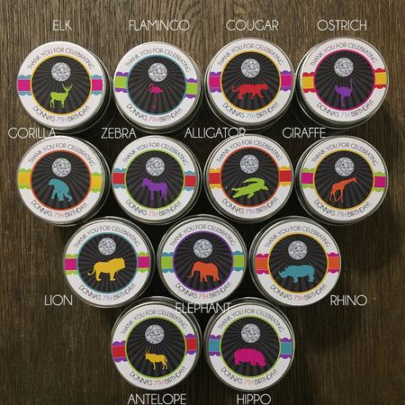 Disco Dance Birthday Party Treat Favor Tins Circle Gift Box Candy Boy Girl Zoo Wild Jungle Animals Retro Boogie Bear Invitations Donna Theme