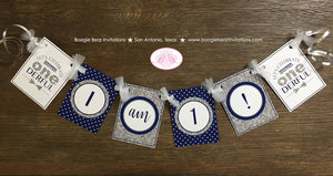 Mr. Wonderful Highchair I am 1 Banner Birthday Party Bow Tie Boy Navy Blue Silver White Onederful ONE 1st Boogie Bear Invitations Odin Theme