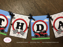 Load image into Gallery viewer, Motorcycle Happy Birthday Party Banner Boy Girl Red Enduro Motocross Street Racing Race Track Travel Boogie Bear Invitations Giacomo Theme
