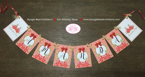 Red Gold BBQ Birthday Party Name Banner Flower Glitter Gingham Flowers Christmas Holiday 1st 21st 30th Boogie Bear Invitations Amanda Theme