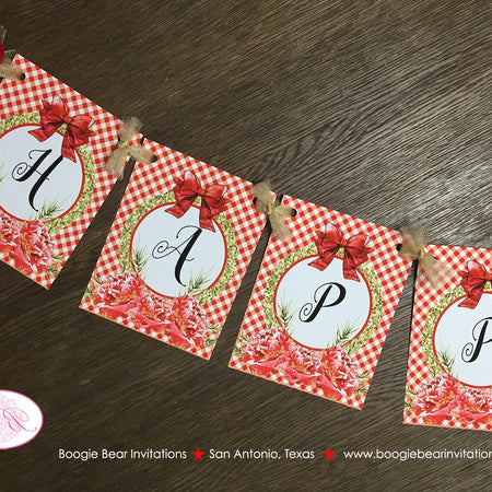 Red Gold BBQ Happy Birthday Party Banner Flower Gingham Flowers Christmas Holiday Winter Picnic Peony Boogie Bear Invitations Amanda Theme