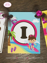 Load image into Gallery viewer, Surfer Girl Highchair I am 1 Banner Birthday Party Beach Pool Pink Surf Surfing Swim Swimming Ocean Boogie Bear Invitations Leilani Theme