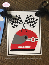 Load image into Gallery viewer, Motorcycle Birthday I am 1 Highchair Banner Party Red Black Track Driver Speed Racing Stripe Boy 1st Boogie Bear Invitations Giacomo Theme