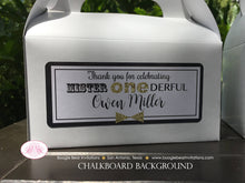 Load image into Gallery viewer, Mr Wonderful Birthday Party Treat Boxes Favor Bag Chalkboard Polka Dot ONE Onederful First Black Gold 1st Boogie Bear Invitations Owen Theme