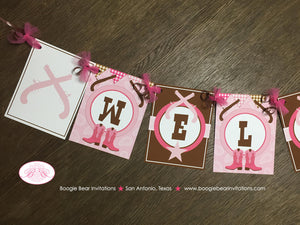 Pink Cowgirl Welcome Baby Banner Shower Party Gunslinger Boots Lone Star Pistol Gun Paisley Cow Gingham Boogie Bear Invitations Sherie Theme