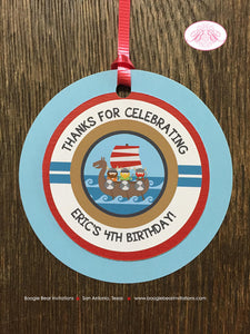 Viking Birthday Party Favor Tags Warrior Boy Girl Ocean Set Sail Ship Red Blue Swim Swimming Boat Voyage Boogie Bear Invitations Eric Theme