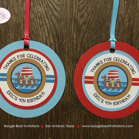 Viking Birthday Party Favor Tags Warrior Boy Girl Ocean Set Sail Ship Red Blue Swim Swimming Boat Voyage Boogie Bear Invitations Eric Theme